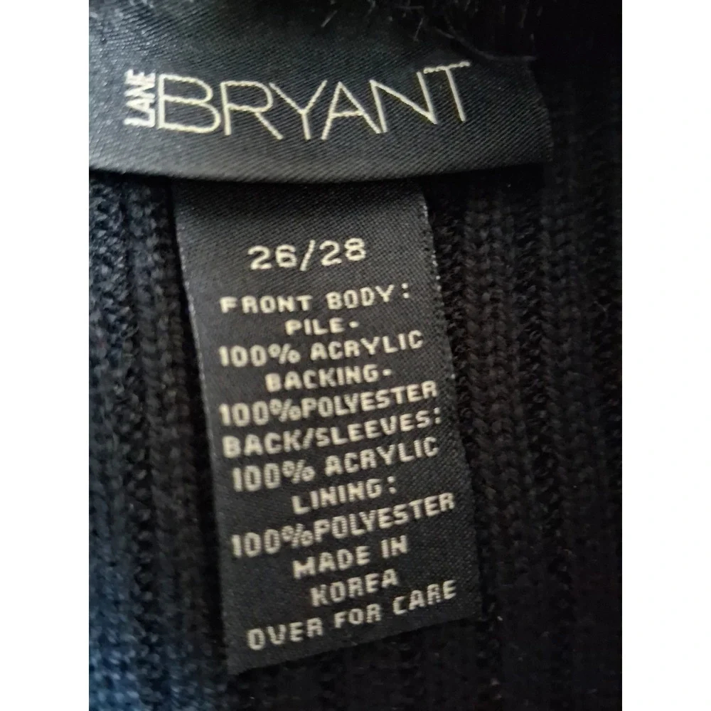 Vintage Lane Bryant Faux Fur Zip Front Sweater Knit Black 26/28 Y2K NWOT